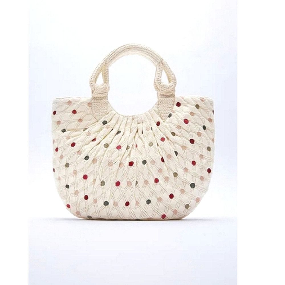 Zara NOWT Polka Dots Bag Shopper Baige Women Medium